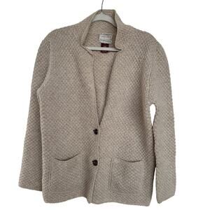Vintage Susan Bristol Women's Chunky Knit Fisherman Wool Cardigan, Size M, EUC